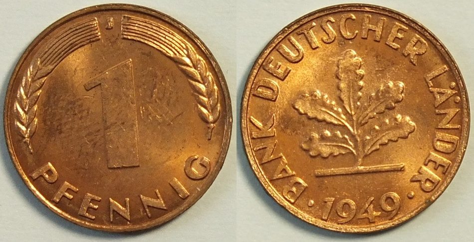 BRD 1 Pf 1949 J Bank deutscher Länder UNC MA Shops