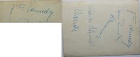John F. Kennedy autogramm Postkarte J. F. Kennedy, Adenauer, Mende, Carlo Schmidt, Oven Rush Orginalautogramm