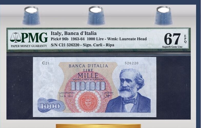 Welt Banknoten Lire Tt Pk B Italy Pmg Epq Superb Gem