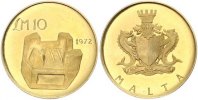 Malta 10 Pounds Gold Unter britischer Verwaltung 1964-1974.