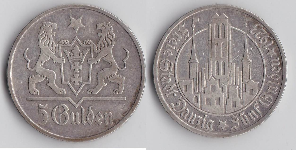 Danzig 5 Gulden 1923 VF MA Shops