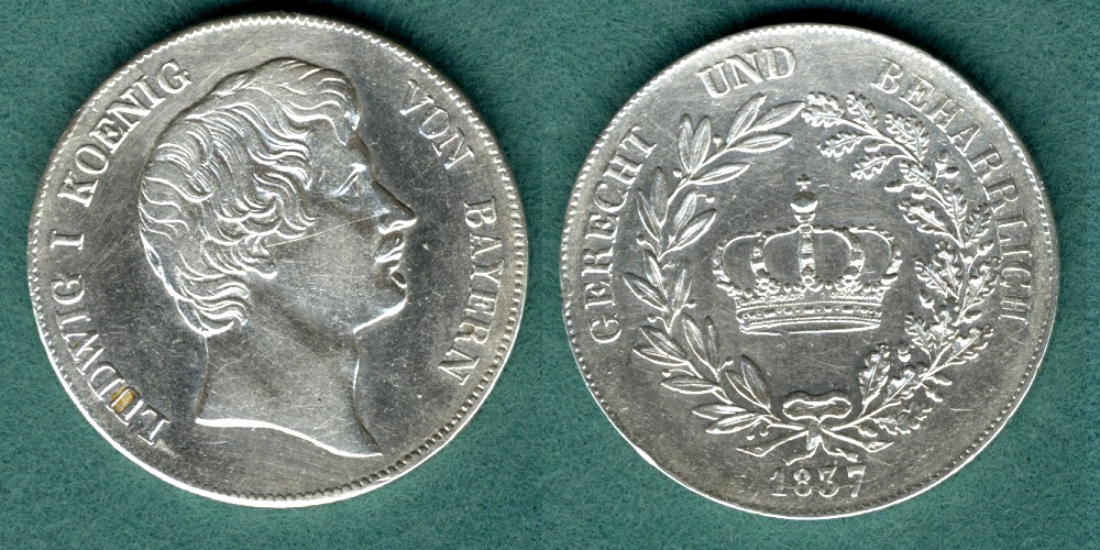 Bayern Ludwig I. 1 Krontaler 1837 ss, geputzt 