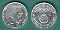 III. Reich 5 Mark 1939 E ss/vz, Kratzer Hi...