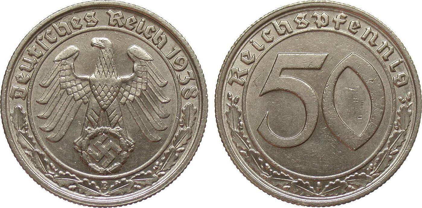 Drittes Reich 50 Pfennig 1938 B VF EF MA Shops