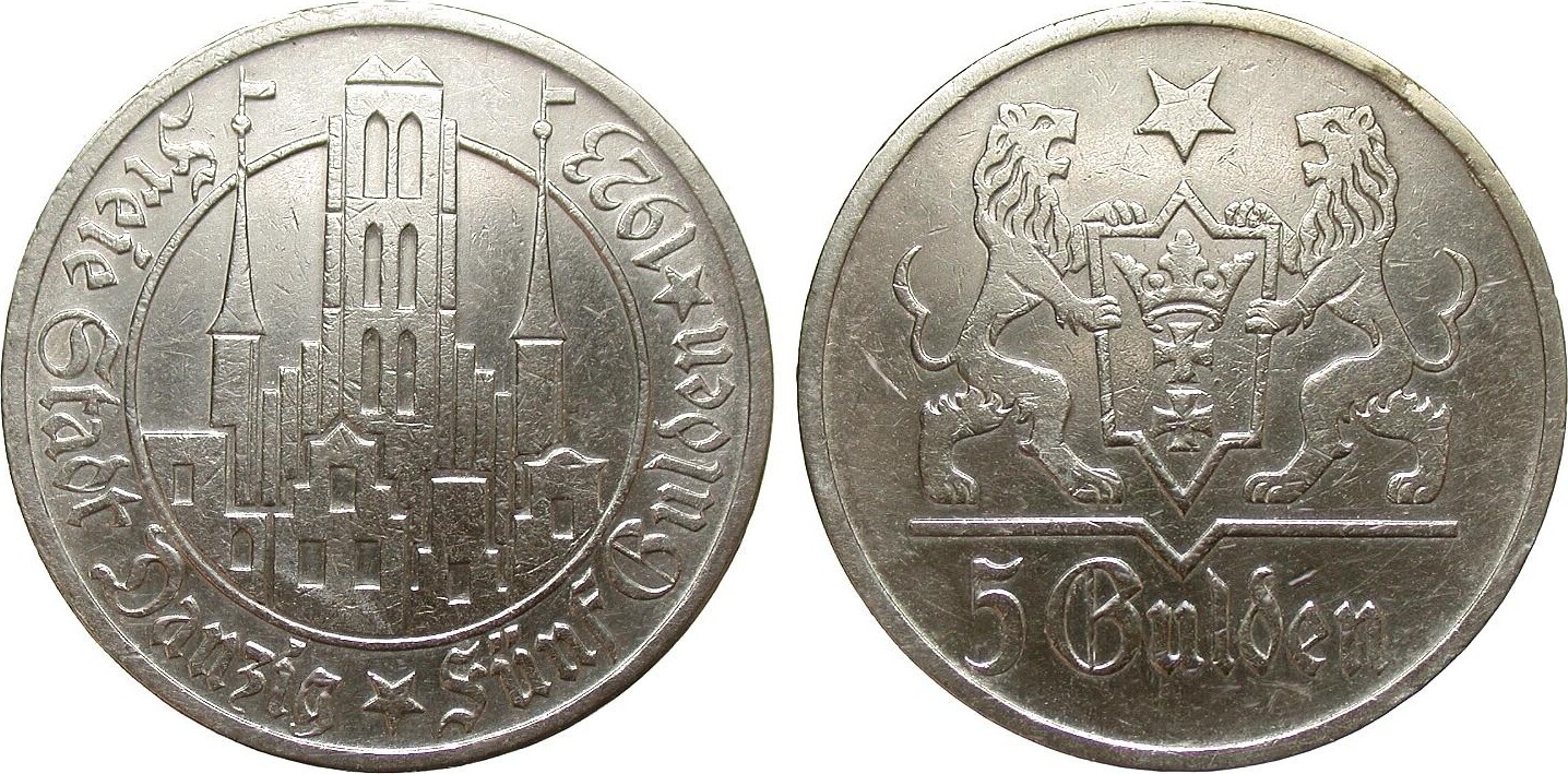 Kolonien Und Nebengebiete 5 Gulden Danzig Marienkirche 1923 VF MA Shops