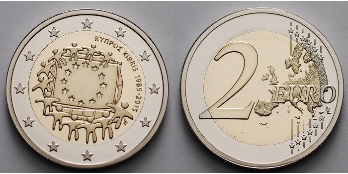 Zypern 2 Euro 2015 30 Jahre EU Flagge 1985 2015 Proofim Etui MA Shops