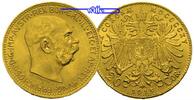 Österreich 20 Kronen,<br> 6,09g <br>fein <br>21 mm Ø Franz Joseph I., (amtl. Neuprägung) Gold, Archivbild