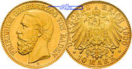 Baden 10 Mark, 3,58g <br>fein,<br>19,5mm Ø Friedrich I.