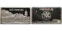 Bad Driburg 31,1 g fein Silberbarren <b>31,1g. Silber</b> Bad Driburg in org. Folie & Etui