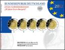 Deutschland 2 Euro<br> 5x 10 Jahre Euro Bargeld,<br><b>kompl. Satz </b> (5 Prägestätten),<br><b>