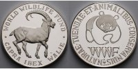 WWF Medaille<br>30,04g<br> fein<br>40 mm Ø Medaille in Silber, WWF -  World Wildlife Fund - Steinbock (CAPRA IBEX WALIE)