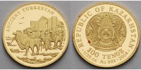Kasachstan 100 Tenge<br>1,24g fein<br>13,92 mm Ø Kunst und Kultur - Karawane vor dem Mausoleum von Qoja Axmet Yasawi in Yasi