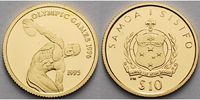 West-Samoa 10 Dollar,<br>1,24g fein<br>14 mm Ø Diskuswerfer, inkl. Kapsel und MDM-Zertifikat