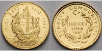 Türkei 1000000 Lira<br>1,24g fein<br>14 mm Ø Piri Reis, inkl. Kapsel und MDM-Zertifikat
