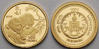 Mongolei 500 Tugriks<br>1,24g fein<br>13,92 mm Ø Der Tiger, inkl. Kapsel und MDM-Zertifikat