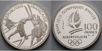Frankreich 100 Franc Oly. Winterspiele in Albertville - Freistilskifahrer und Gemse - in Kapsel