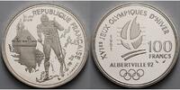 Frankreich 100 Franc Oly. Winterspiele in Albertville - Skilangläufer - inkl. Kapsel & Etui & Zerti.
