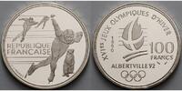 Frankreich 100 Franc Oly.Winterspiele in Albertville -Eisschnellläufer- inkl. Kapsel, Etui ohne Zerti