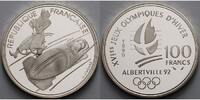 Frankreich 100 Franc Oly. Winterspiele in Albertville -Zweierbob- inkl. Kapsel, Etui & Zertifikat
