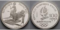 Frankreich 100 Franc Oly. Winterspiele in Albertville -Slalomläufer- inkl. Kapsel, Etui & Zertifikat