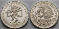 Mexiko 25 Pesos XIX. Oly. Sommerspiele Mexiko - Handballspieler der Maya vor Spielfeld-