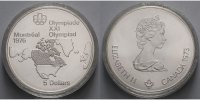 Kanada 5 Dollar XXI. Oly. Sommerspiele 1976 Montreal, 1. Ausgabe, Geographische Motive,in Kapsel