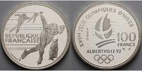 Frankreich 100 Franc Oly.Winterspiele in Albertville -Eisschnellläufer u. Alpenmurmeltier- in Kapsel