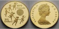 Kanada 100 Dollar, 15,55g fein, 27mm Ø UN Intern. Jahr des Kindes 1979, 1/2 Unze Gold im org. Etui & Zerti.ohne Schuber
