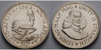 Südafrika 50 Cents 14,4 g fein 38 mm Ø Springbock, Suid Afrika / South Afrika, Jan van Riebeeck (1961 - 1964), Silber