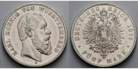 Württemberg 5 Mark Karl 1864-1891,