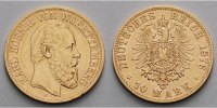 Württemberg 10 Mark,<br> 3,58g <br> fein <br>19,5 mm Ø Karl (1864-1891)