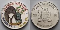 Sambia/Zambia 5000 Kwacha 1 oz Ø 39 mm Elefant - African Wildlife 3. Ausgabe farbig in Kapsel