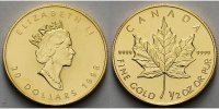 Kanada 1/2 oz. 15,575g fein 25 mm Ø Maple Leaf, Gold 1/2 oz.999.9er Gold (ohne Beizeichen)in originaler Folie
