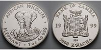 Sambia/Zambia 5000 Kwacha1 ozØ 39 mm Elefant - African Wildlife 1. Ausgabe glänzend