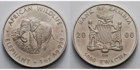 Sambia/Zambia 5000 Kwacha1 ozØ 39 mm Elefant - African Wildlife 2. Ausgabe matt, etwas fleckig
