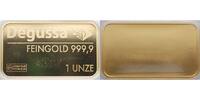 31,1 Gramm fein<br> 1 Unze fein Goldbarren Degussa Feingold 999,9 <b>-original eingeschweißt-</b>
