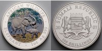 Somalia 100 Shillings 1 oz. Ø 39 mm Elefant 4. Ausgabe, 999er Silber, farbig