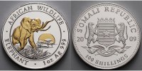 Somalia 100 Shillings 1 oz. Ø 39 mm Elefant 6. Ausgabe, 999er Silber, vergoldet