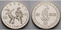 USA 1/2 Dollar XXVI. Olympiade in Atlanta 1996 - Damen-Fußball, in Kapsel und MDM - Zertifikat