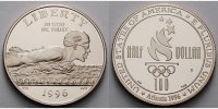USA 1/2 Dollar XXVI. Olympiade in Atlanta 1996 - Schwimmen, in Kapsel und MDM - Zertifikat