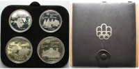 Kanada, Montreal, Oly 5 Dollar x 2, 10 Dollar x 2 Oly.Sommerspiele 1976 Montreal,im originalen Holzetui m. Pappschuber u.Zerti.(4)
