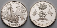 Malediven 50 Rufiyaa Oly. Sommerspiele in Atlanta - Segelboot vor Karte des Atlantik - mit MDM Zerti.