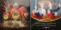 Belgien 3,88 € König Philippe Kursmünzensatz, 8 Mz. m. Messing-Medaille, Neues Portrait