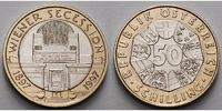 Österreich 50 Schilling 100 J. Kunstmuseum d. Wiener Secession, mit der Blätterkuppel als Latentbild,