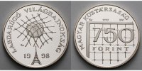 Ungarn 750 Forint FIFA Fußball WM Frankreich 1998 Eiffelturm und Ball im Tornetz,m. kl. MDM Zerti.