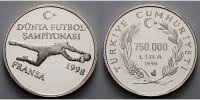 Türkei 750000 Lira FIFA Fußball WM Frankreich 1998 Torwart mit gehaltenem Ball,m.kl. MDM Zertifikat