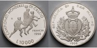 San Marino 10000 Lira FIFA Fußball WM Frankreich 1998 Drei Spieler, mit kleinem MDM Zertifikat