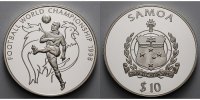 Samoa 10 Dollar FIFA Fußball WM Frankreich 1998 Spiele und Hahn, mit kleinem MDM Zertifikat
