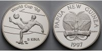 Papua Neu-Guinea 5 Kina FIFA Fußball WM Frankreich 1998 Fallrückzieher, mit kleinem MDM Zertifikat