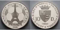 Andorra 10 Diners FIFA Fußball WM Frankreich 1998 Eiffelturm v. Fußball mit kleinem MDM Zertifikat